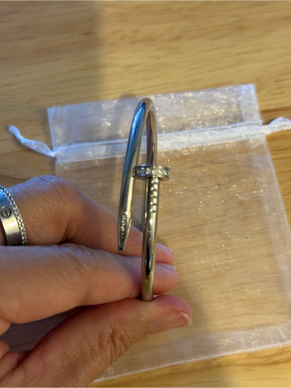 Silver Nail-Style Hinged Bangle Bracelet - Women's Accessory